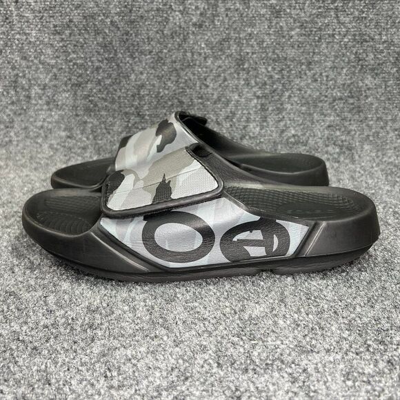 Oofos OOahh Sport Flex‎ Sandals Men\'s Size 9 Black Camo Athletic Recovery Slides
